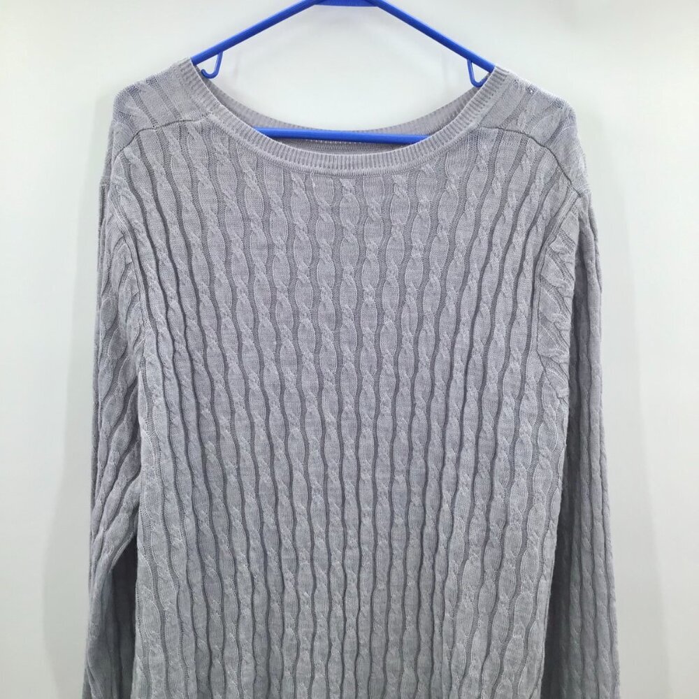 Women's 2X Gray Cable Knit Sweater Lightweight Long Sleeve Round Neckline Spring - Picture 7 of 10